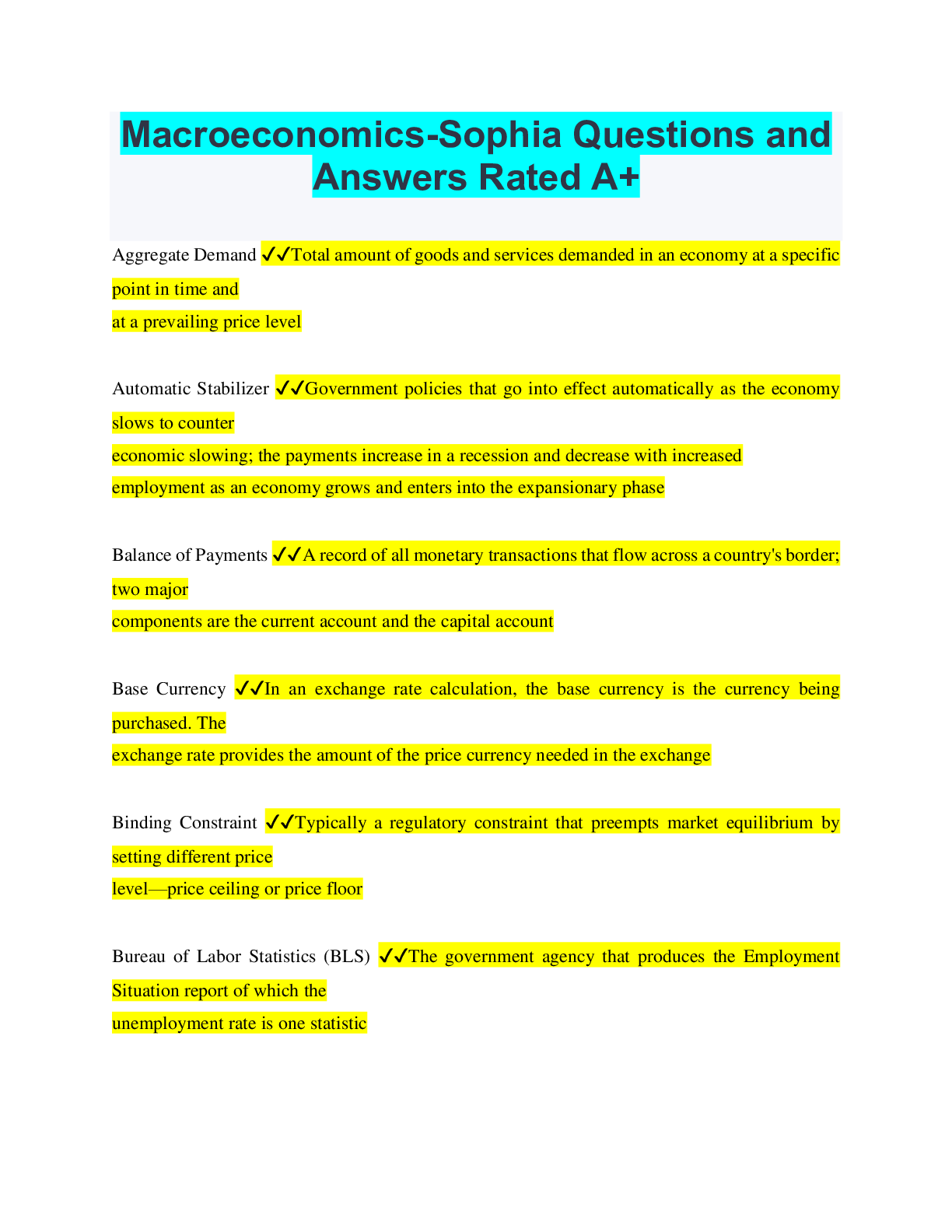 Intermediate Macroeconomics Exam II Latest 2022 with complete solution